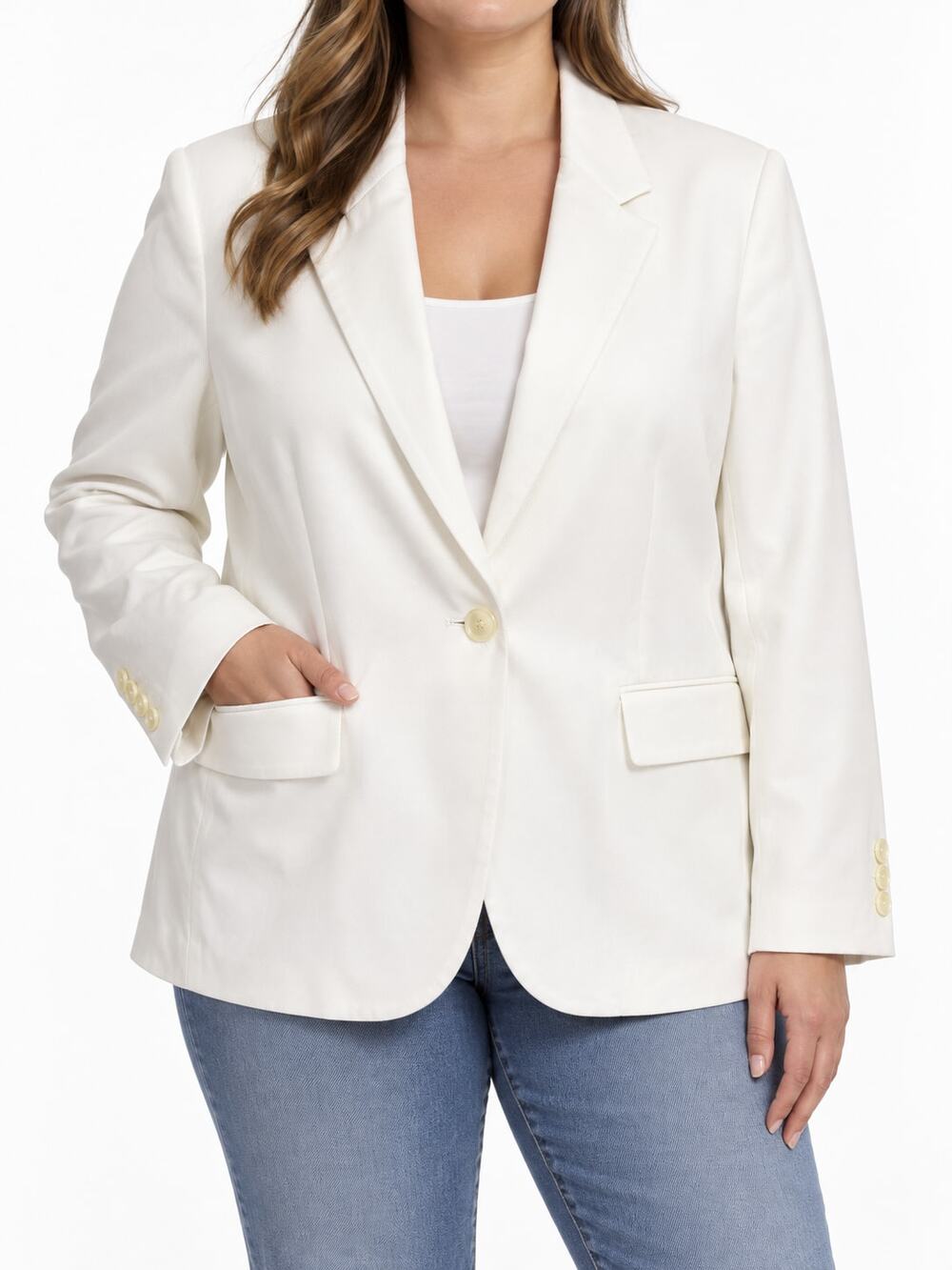 Lauren Ralph Lauren Women's White One-Button Blazer Size 14 Career Business Fall